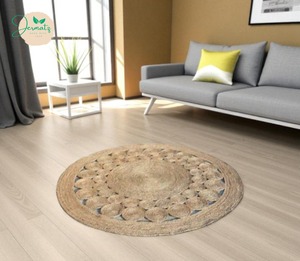 Tapis rond en jute Jermatz, brun naturel, style bohème, motif géométrique, fait main, écologique, tapis de salon - Product Image 6