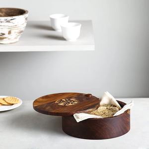 Casseroles en bois d'acacia 100% naturel, écologiques, avec couvercle en bois, compatibles lave-vaisselle, rondes, diamètre 20 cm, design classique - Product Image 5