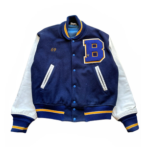 Streetwear College Varsity <b>Jacket</b> For Men's Blue Color <b>Leather</b> Sleeve Baseball Bomber Letterman Varsity <b>Jacket</b> With Side Pocket - Product Image 1