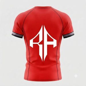Camiseta Deportiva de Manga Corta Roja para Hombre, Sublimada, Cuello Redondo, Secado Rápido, Transpirable, Material de Spandex/Poliéster - Product Image 3