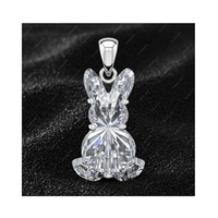 Pendentif Charme Lapin Mignon en Argent Sterling 925 Plaqué Rhodium Or Fin avec Diamant de Laboratoire Certifié GIA IGI 9 carats D/E/F VVS VS