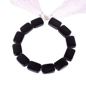 Perles lisses en onyx noir naturel, pierres précieuses en vrac, 18,6 grammes, 14x10 mm, forme rectangulaire briolette, pour la fabrication de bijoux |   Fil de fer à une brin - Product Image 1