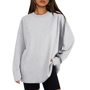 Sudadera de Punto para Mujer, Cuello Redondo, Manga Larga, Color Sólido, Hombros Caídos, Estilo Holgado, para Otoño - Product Image 1