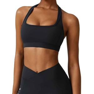 Sujetador deportivo halter transpirable para mujer al por mayor con copas acolchadas extraíbles para entrenamiento, yoga, fitness, de secado rápido - Product Image 2