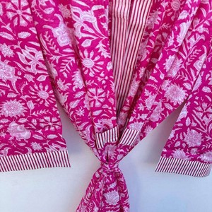 Bata Kimono Larga con Estampado Floral para Mujer, 100% Algodón, Ropa Casual para Estar en Casa, Cuello Redondo, Manga Larga, para Primavera - Product Image 4