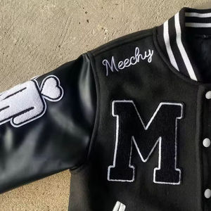 Veste universitaire noire en PU Meechy Club avec logo brodé, style streetwear, coupe classique pour homme, col rabattu, style automne - Product Image 4