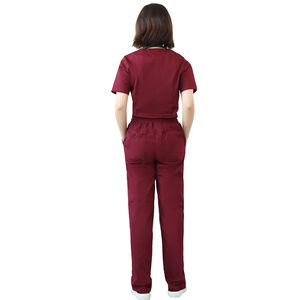 Conjunto de Uniforme Médico para Mujer, Color Granate, Cuello en V, Manga Corta, con Bolsillos, Pantalones de Pierna Recta, Ropa de Trabajo para Hospital - Product Image 4