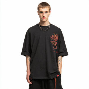 เสื้อยืดโอเวอร์ไซส์ประดับเพชรเทียม แขนเสื้อแบบดรอปไหล่ คอกลม สำหรับผู้ชาย เสื้อยืดลำลองประดับเพชรเทียม ทรงหลวมสำหรับผู้ชาย - Product Image 6