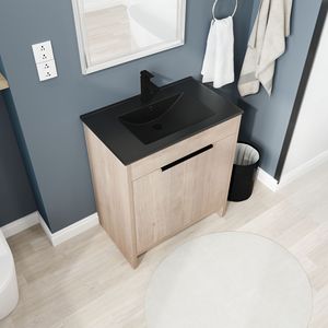 Mobile Bagno Freestanding da 30 Pollici con Lavabo in Ceramica Nera e 2 Ante con Chiusura Ammortizzata W1286S00019 (BVB02430PLO BL9075BK) - Product Image 5