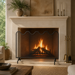 Protector de Chimenea Metálico con Diseño de Arco Festoneado, Malla Resistente y Protector de Chispas, Protector de Hogar Independiente con Acabado Negro - Product Image 1