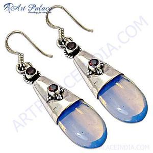 Latest Luxury Silver Fashion Hoop <b>Earrings</b> Garnet & Synthetic <b>Opal</b> Elegant and Stylish - Product Image 1