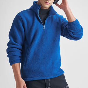 Men's Blue Fleece <b>Quarter</b>-<b>Zip</b> Pullover <b>Sweater</b> Regular Sleeve Solid Color Anti-Pilling Knitted Autumn Wear - Product Image 2