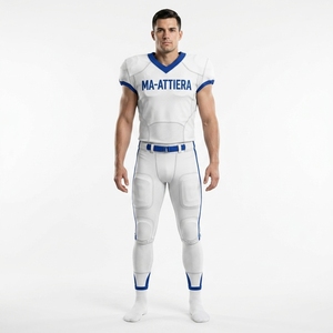 Custom Men's White Blue American Football Uniform <b>Padded</b> Jersey and <b>Pants</b> Set Sports Team Apparel - Product Image 1