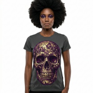 Camiseta con gráfico de calavera de media cara para mujer, camiseta negra minimalista estética, ropa de calle con estampado personalizado, ropa de algodón de alta calidad - Product Image 5