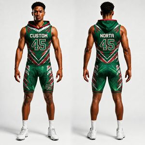 7v7 Football <b>Technical</b> Set Red Circuit Sublimation Sleeveless Hoodie Athletic <b>Shorts</b> Moisture Wicking Training Gear - Product Image 5