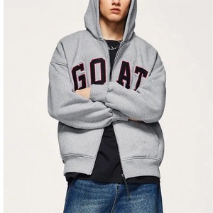 เสื้อฮู้ดซิปผู้ชายสีเทา พิมพ์ลายตัวอักษร GOAT สวมใส่สบาย ทรงปกติ ผ้าฝ้าย 100% เฟรนช์เทอร์รี่ เหมาะสำหรับใส่ในฤดูใบไม้ร่วง - Product Image 2
