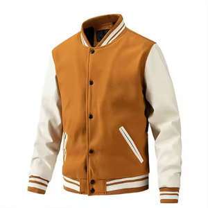 Veste universitaire orange pour homme, manches blanches, couleur unie, boutons sur le devant, style décontracté, coupe classique, col rabattu, vêtement d'automne - Product Image 2