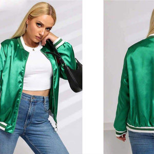 Servicio OEM, Chaqueta Bomber de Satén Transpirable de Manga Larga para Mujer, Chaqueta Varsity de Béisbol de Satén con Mangas Completas - Product Image 2
