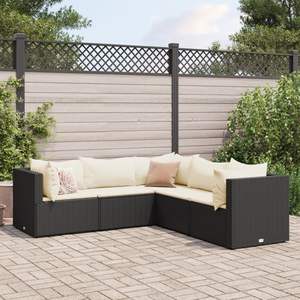 Ensemble de salon de jardin en rotin noir moderne avec coussins crème, capacité 7 personnes, mobilier d'extérieur - Product Image 3