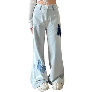 <b>Women's</b> Cute Loose Boyfriend <b>Baggy</b> <b>Jeans</b> High Waisted Butterfly Print Wide Leg Denim Pants Long Pencil Pants Girls' Fashion - Product Image 4
