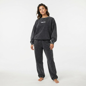 Ensemble deux pièces de haute qualité pour femme : sweat-shirt à col rond délavé et pantalon de jogging, style streetwear décontracté et ample - Product Image 6