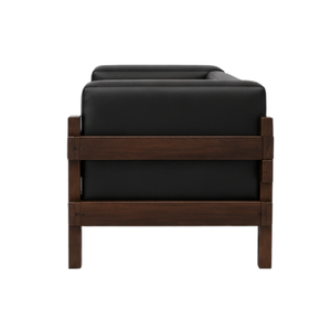 Sofá Moderno de Una Plaza en Madera de Teca Sólida con Tapicería de Cuero Negro para Sala de Estar, Apartamento, Hotel, Villa, Muebles Personalizados - Product Image 4