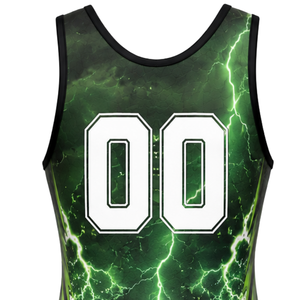 Men Green Black Sublimated Wrestling Singlet Polyester Wrestling Apparel <b>Athletic</b> Competition Training Match Uniform - Product Image 5
