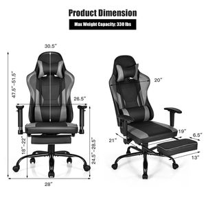 Fauteuil de massage inclinable noir pour le gaming avec accoudoirs et repose-pieds réglables pour la maison ou le bureau - Product Image 2