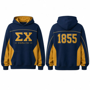 Sweat-shirt à capuche Sigma Chi bleu et or avec lettres grecques 1855, imprimé, design de poche, coupe décontractée pour homme, style automne - Product Image 1