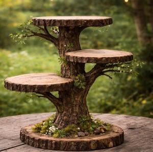 Soporte para Cupcakes de Madera Natural con Base de Árbol, Tema Bosque de Lujo, para Decoración Rústica de Bodas - Product Image 1