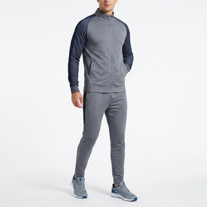 Ensemble de survêtement en polyester pour hommes, personnalisable avec logo, veste zippée grise et pantalon de jogging, vêtements de sport, fabricant OEM ODM B2B - Product Image 1