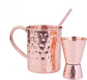 Juego de Tazas de Cobre Martillado para Moscow Mule de Skies Traders, con Pajitas Metálicas, Medidor y Soporte, Ecológico, de Gran Capacidad, para Bar - Product Image 3
