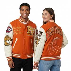 Blouson universitaire épais en coton brodé, style Letterman, veste de baseball universitaire à col montant pour homme avec logo frontal - Product Image 4