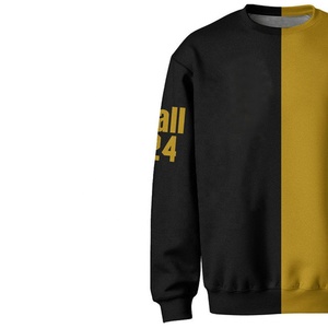 Sudadera de Hombre para Invierno, Bordada, con Bloques de Color, Cuello Redondo, Corte Regular, Felpa, 100% Algodón, Casual, Negro y Amarillo Mostaza - Product Image 4