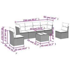 Juego de sofás de patio de ratán sintético gris de 7 piezas con cojines, muebles duraderos para exteriores - Product Image 3