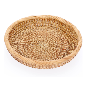 ISLA Natural Rattan Round Storage Basket for Food & Misc Household Items Handwoven Wicker Decorative Serving <b>Tray</b> Bowl Wholesale - Product Image 4