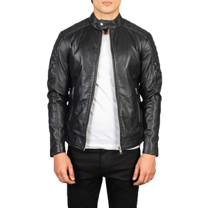 Blouson de moto unisexe noir en cuir véritable matelassé coupe ajustée décontracté respirant écologique coupe-vent imperméable - Product Image 3