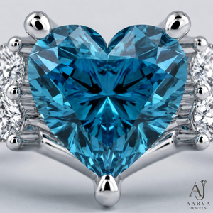 Anillo de Moissanita Corazón Azul, Anillo de Compromiso y Boda, Chapado en Oro Blanco, Joyería - Product Image 3