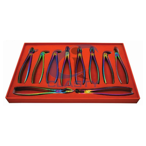 Ensemble de forceps dentaires, instrument chirurgical de classe I, poignée moletée argentée, outils d'extraction dentaire manuels, 10 pièces, étui rouge - Product Image 2