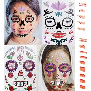 Tatuaje Temporal de Halloween con Purpurina de Rosas Rojas y Calavera de Azúcar del Día de Muertos para Amantes de las Rosas Rojas y de las Calaveras - Product Image 3