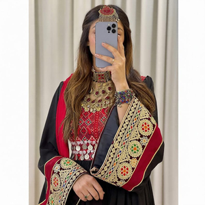 Vestido Tradicional Afgano Kuchi para Mujer, Hecho a Mano, con Patrón Sólido, Cinturón Natural, Bordado, Pliegues, Estilo Vintage - Product Image 2