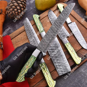 Ensemble de 5 couteaux de chef pour barbecue en acier Damas fait main, manche intégral, qualité industrielle professionnelle, ambidextres, avec étui en cuir - Product Image 4