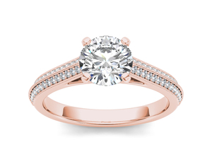 Anillo de Oro de 14K con Diamante Cultivado en Laboratorio de Corte Redondo de 1 Quilate, Textura Milgrain, Certificado IGI, Color E, Claridad VS1, para Boda, Compromiso o Aniversario - Product Image 4