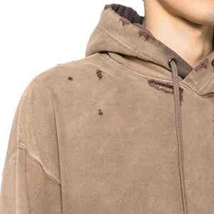Sweat-shirt à capuche vintage personnalisé pour homme, marron délavé, effet soleil, épais, déchiré, bords bruts, avec poche - Product Image 5