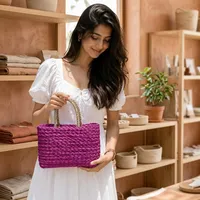 Panier de rangement en herbe violette tressé à la main avec poignée naturelle, organisateur polyvalent, écologique, moderne, décoration d'intérieur Orissa
