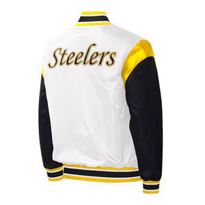 Veste bomber en satin de soie en gros |   Veste universitaire classique de style Letterman |   Broderie personnalisée du logo de l'équipe |   Grande taille - Product Image 6