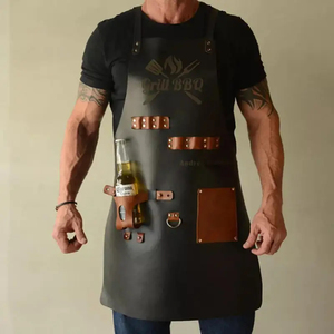 Custom Leather Zipper Durable Fashionable Adjustable Sleeveless Bib <b>Apron</b> with Pockets Vintage Grill <b>Kitchen</b> Work <b>Apron</b> - Product Image 3