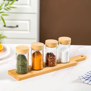 Kitchen Storage Minimalist Design for Herbs <b>Spices</b> Wooden Lids Glass Containers Airtight Glass Storage <b>Jars</b> with tray kitchen - Product Image 1