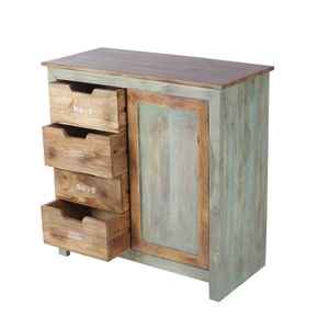 Buffet multifonction artisanal rustique et industriel en bois de récupération vintage, meuble de rangement en bois massif de manguier pour loft urbain - Product Image 3