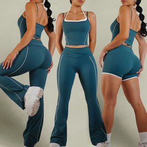 Venta al por mayor: Ropa deportiva de marca famosa, transpirable, ecológica, de secado rápido, para yoga, pilates, elástica, sin costuras, con ribetes frontales, para mujer. - Product Image 4